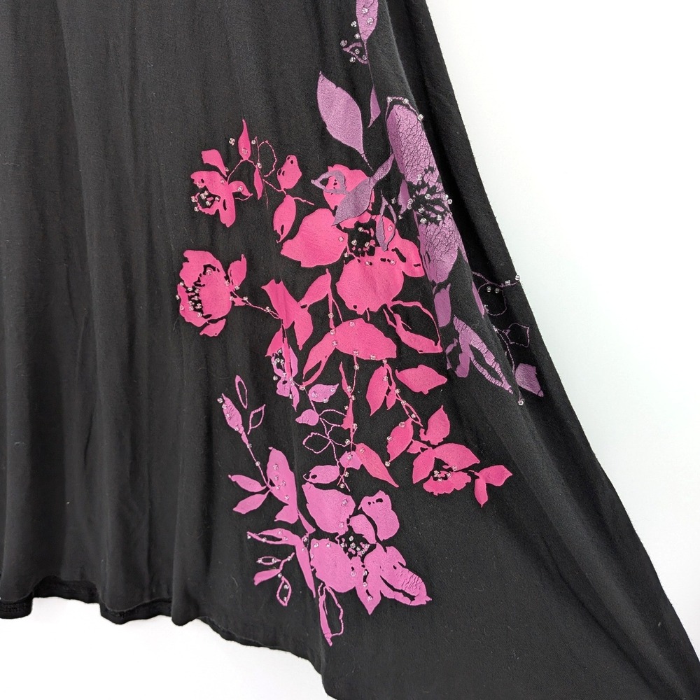 New York & Co black floral knee length skirt stretch womens small Y2K boho - Picture 4 of 5